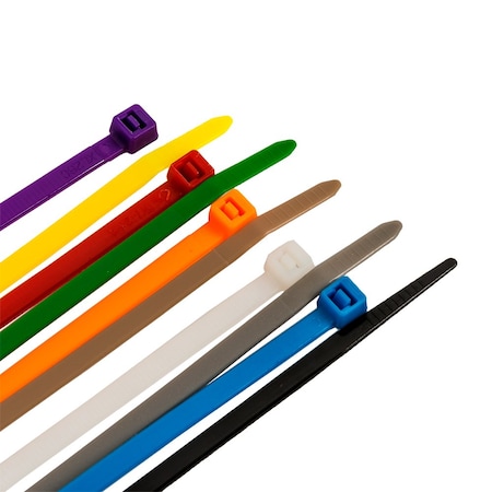 Forney Cable Tie, 8 in L, 2 in Max Bundle Dia., Assorted Colors, Nylon 6/6, 50 lb Strength, 100 PK 62025